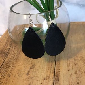 Faux Leather Black Teardrop Shaped Earrings